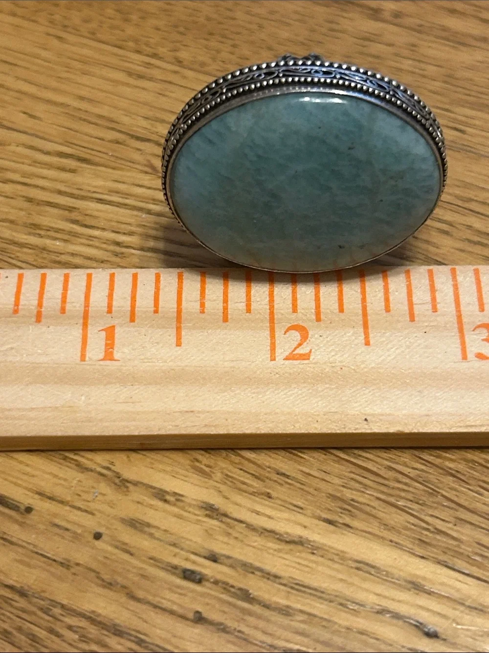 Silver Oval Statement Ring - Blue-Green Stone